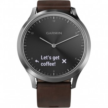 Часы GARMIN VIVOMOVE HR серебряные с темно-коричневым кожаным ремешком Часы GARMIN VIVOMOVE HR серебряные с темно-коричневым кожаным ремешком